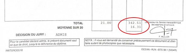 Bulletin relevé de notes de Loïc Besson pour son BTS MCO